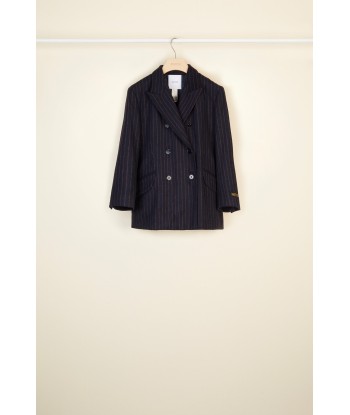 Double-breasted chalk stripe wool jacket outlet