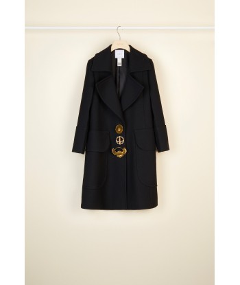 Brooch-embellished longline virgin wool coat pour bénéficier 