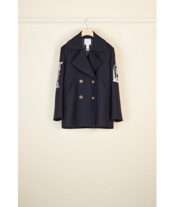 Oversized embroidered virgin wool peacoat offre 