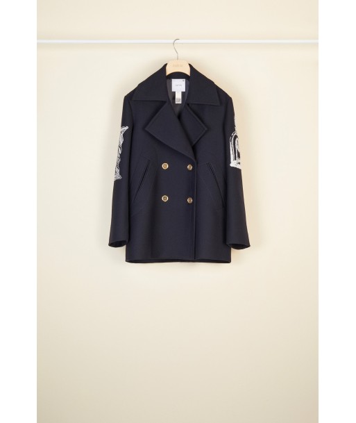 Oversized embroidered virgin wool peacoat offre 