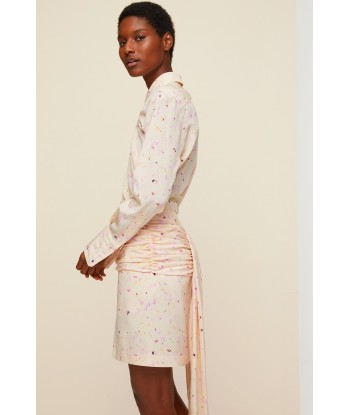 Draped printed silk skirt with back panel destockage