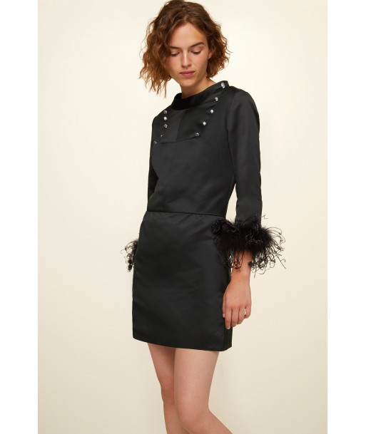 Feather-embellished satin dress Amélioration de cerveau avec