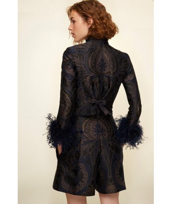 Feather-embellished silk brocade jacket Le MVP de beaucoup