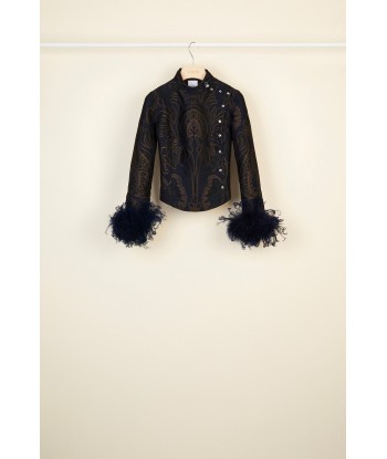 Feather-embellished silk brocade jacket Le MVP de beaucoup