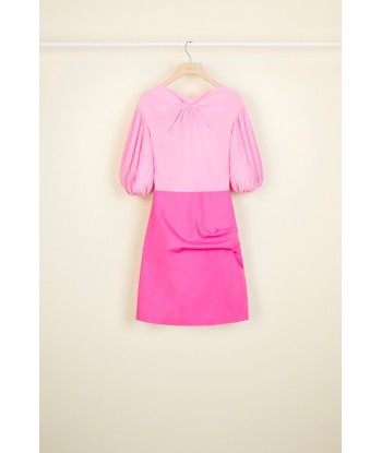 Pleated sleeve silk and wool mini dress brillant des détails fins