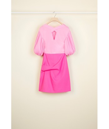 Pleated sleeve silk and wool mini dress brillant des détails fins