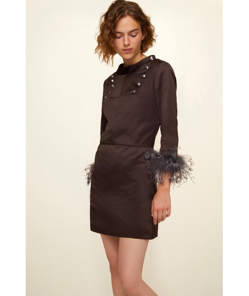 Feather-embellished satin dress vente chaude votre 