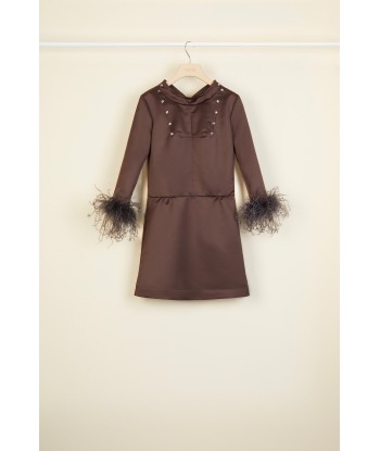 Feather-embellished satin dress vente chaude votre 