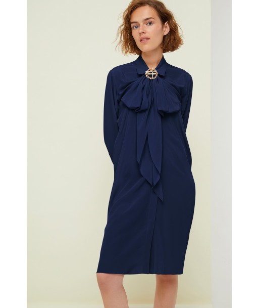 Pussy-bow mini silk shirtdress basket pas cher