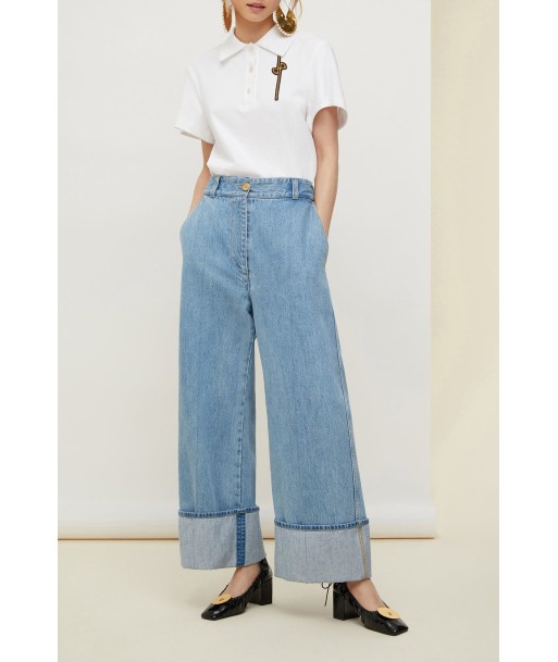 Turn up organic denim trousers prix