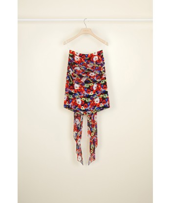 Draped floral silk skirt with back panel livraison et retour toujours gratuits