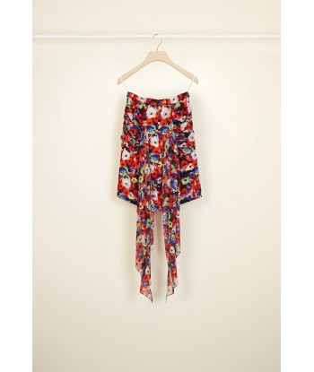 Draped floral silk skirt with back panel livraison et retour toujours gratuits