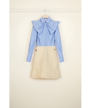 Bow collar two-tone cotton dress pas chere