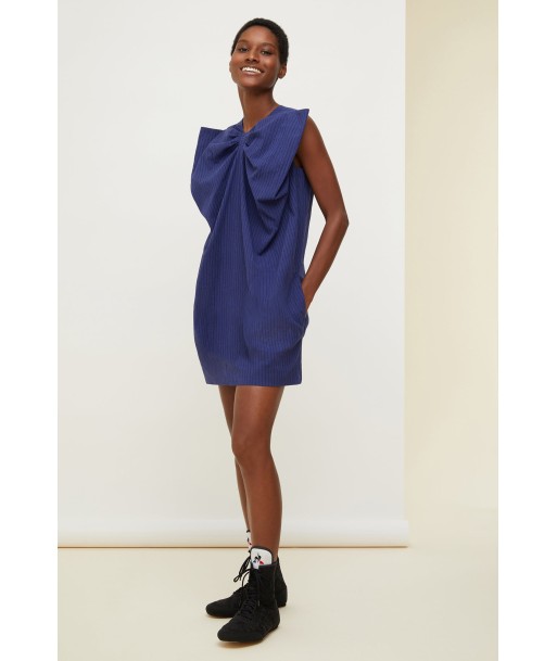 Oversized bow seersucker mini dress français