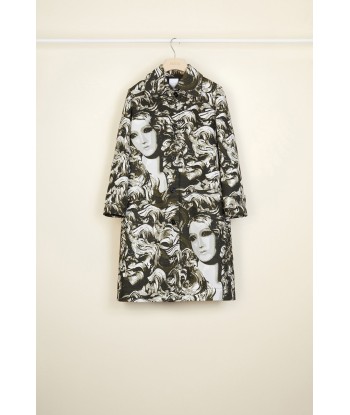 Ruffle hem printed gabardine coat en stock