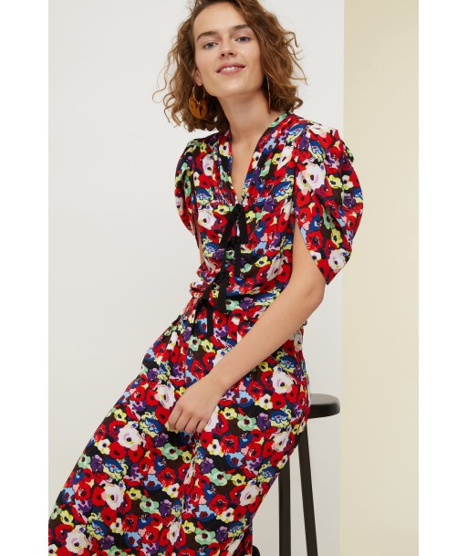 Bow-embellished floral ruched dress l'achat 