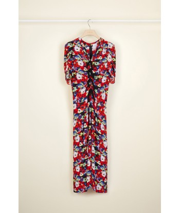 Bow-embellished floral ruched dress l'achat 