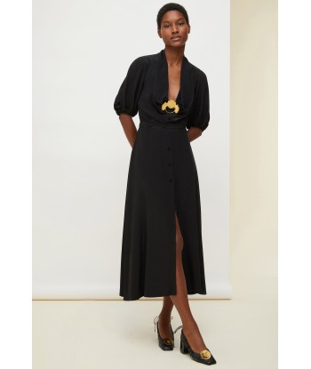 Draped neckline silk shirt dress les ligaments