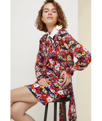 Printed draped silk blouse outlet