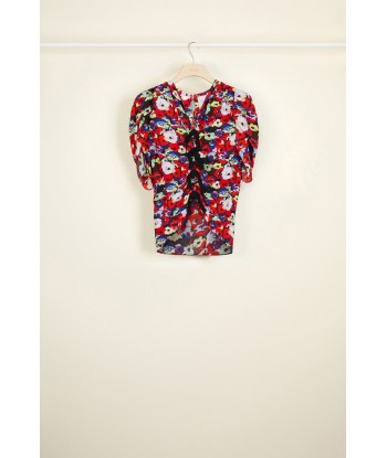 Bow-embellished floral ruched top de technologie