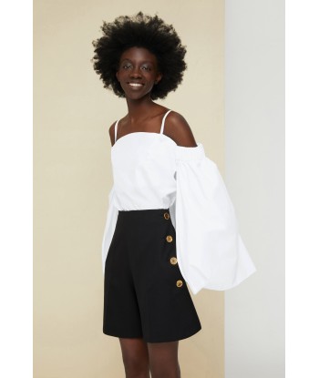 Cold-shoulder cape poplin top store