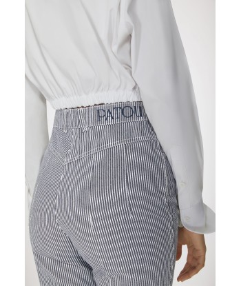 Pantalon évasé en denim bio rayé de technologie