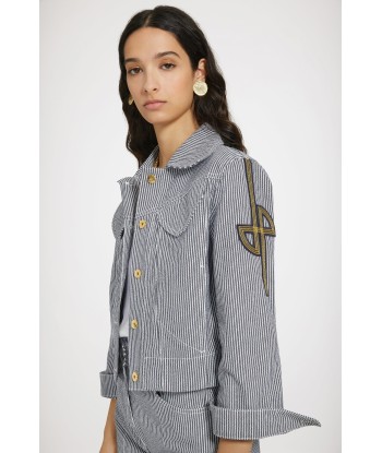 Veste en denim rayé à logo brodé JUSQU'A -70%! 