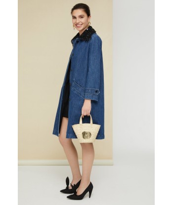 Jewelled collar denim overcoat acheter en ligne