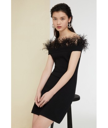 Feather off-the-shoulder knit dress france