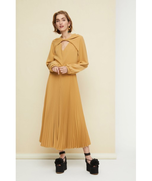 Twisted neckline pleated midi dress Economisez 