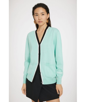 Cardigan à col contrasté en coton et laine ou a consommer sur place